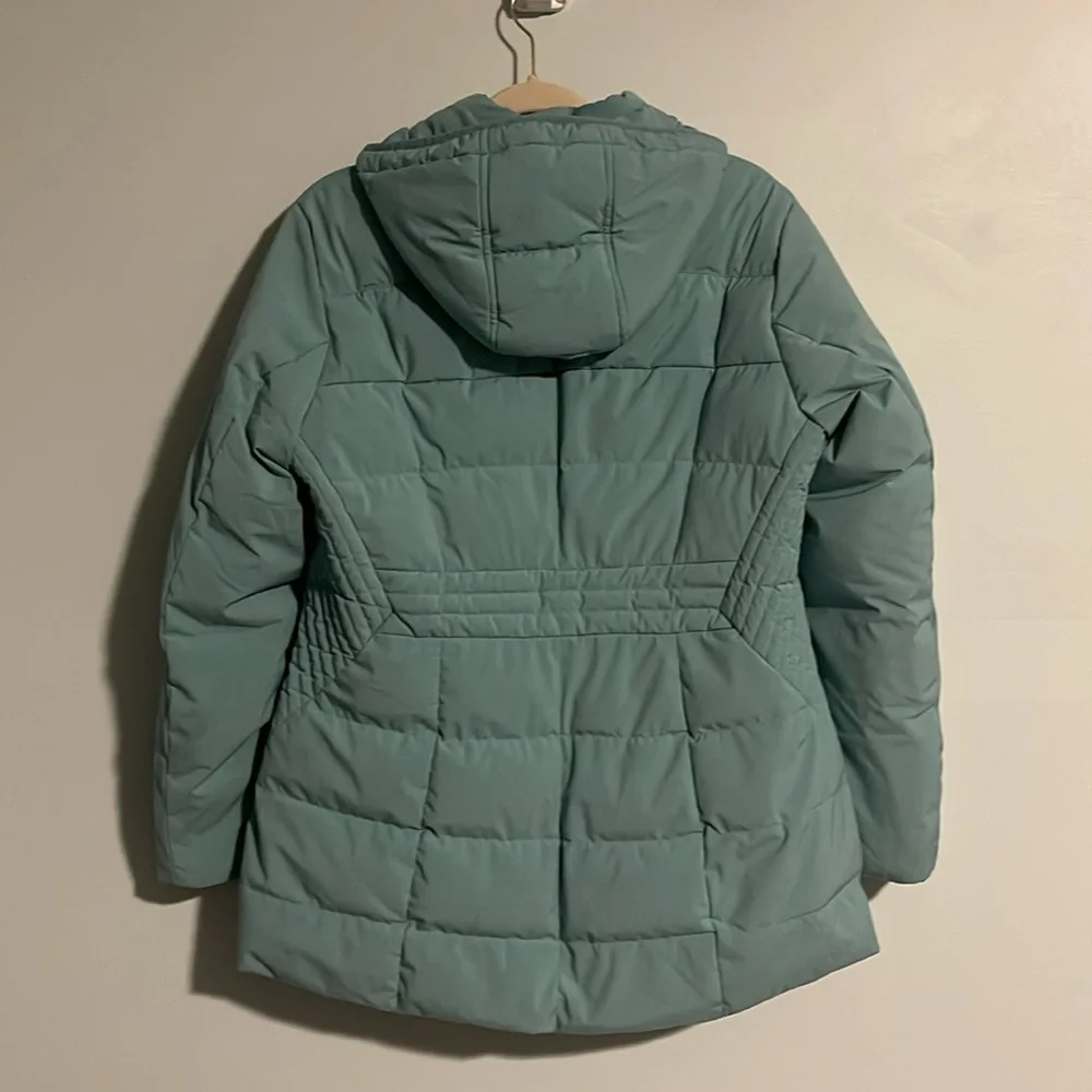 Lands’ End Down Filled Green Puffer Jacket Women’s Medium Petite (10/12) Hood - Picture 6 of 11